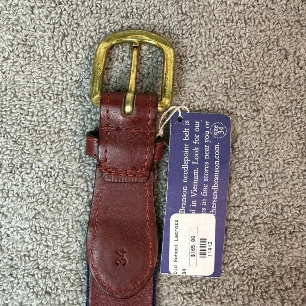 NWT Smathers & Branson Old School Lacrosse Needlepoint Belt Leather Brass 34